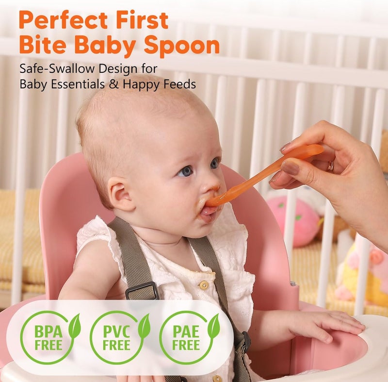 Omnilove Silicone Baby Spoons 2-Pack with Case, New Born Self Feeding Toddler Spoon, Baby Led Weaning Supplies, Toddler Utensils with Safety Chain, Baby Eating Essentials, Dishwasher Safe - Image 2